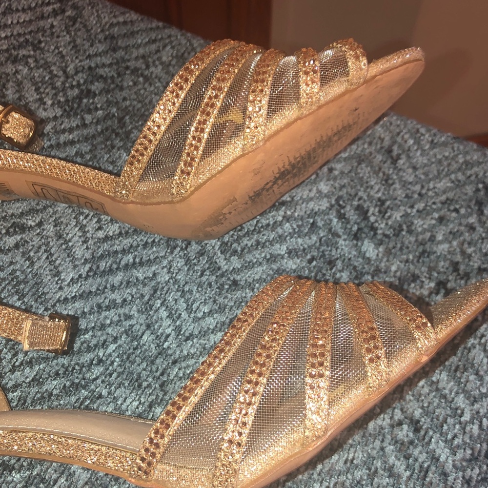 David's Bridal Sparkling Gold Strappy Heels - Picture 10 of 13